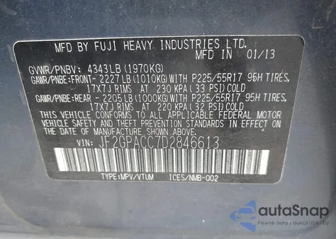 2013 Subaru Xv Crosstrek 2.0I Premium z USA, uszkodzony, nr VIN JF2GPACC7D2846613